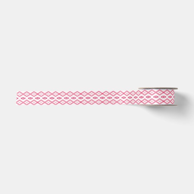 Ruban En Satin Motif Tilet | Dessin Géométrique Rose (Devant)