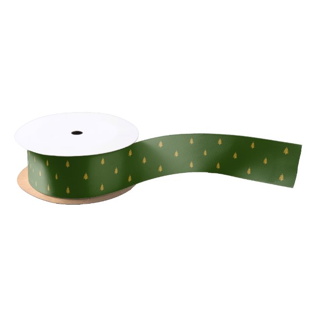 Ruban En Satin Motif traditionnel Arbre de Noël vert foncé (Bobine)