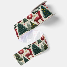 Motif traditionnel de sapins de Noël avec rennes 
