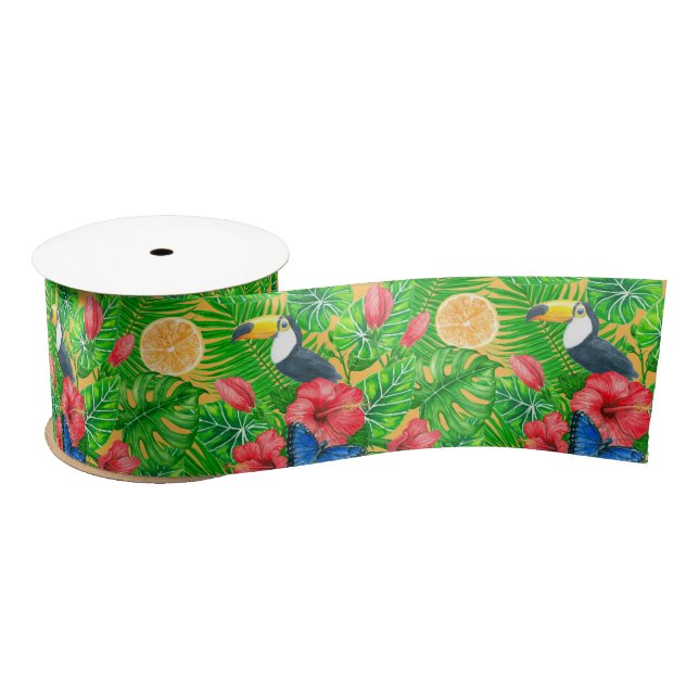 Ruban En Satin Motif tropical (Bobine)
