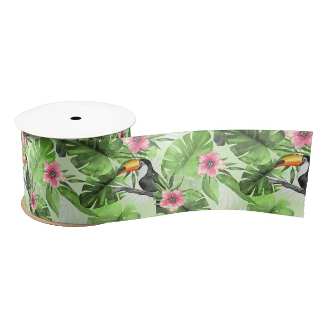 Ruban En Satin Motif tropical avec toucan (Bobine)