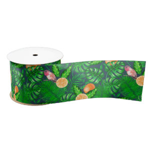 Ruban En Satin Motif tropical, colibris