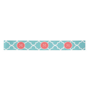 Ruban En Satin Motif turquoise de Quatrefoil, monogramme de