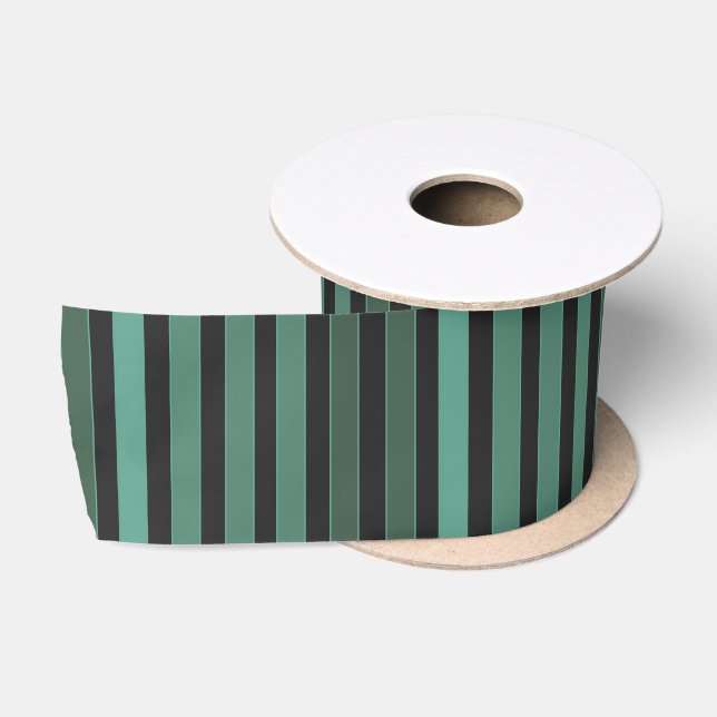 Ruban En Satin Motif uni rayé vert rétro (Bobine)