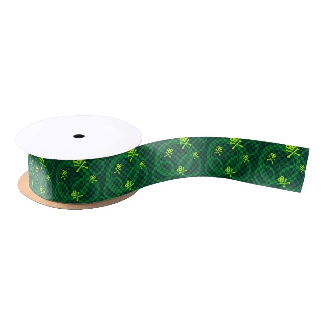 Ruban En Satin Motif vert d'Emo avec des cercles (Bobine)