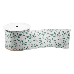 Ruban En Satin Motif vert rustique de feuillage d'aquarelle
