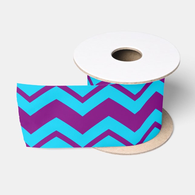 Ruban En Satin Motif Zigzag Chevron Violet Bleu  (Bobine)