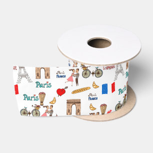 Ruban En Satin Motifs Parisiens Adorables et Fantaisistes avec la