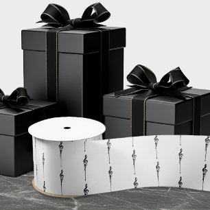 Ruban En Satin Musique Motif Melting Treble Clef noir et blanc