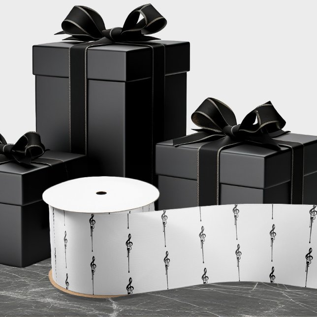 Ruban En Satin Musique Motif Melting Treble Clef noir et blanc (Créateur téléchargé)