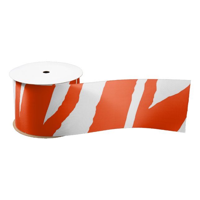 Ruban En Satin MVB Tiger Stripes Design - Orange et blanc (Bobine)