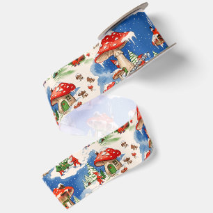 Ruban En Satin Nains de Noël vintage et maisons champignons