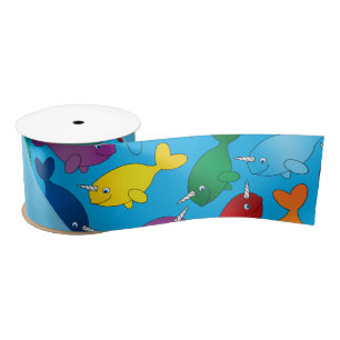 Ruban En Satin Narwhals nommés personnalisés d'arc-en-ciel de