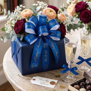 Ruban En Satin Navy Or anniversaire personnalisé Nom Date