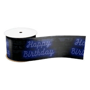 Ruban En Satin Neon Blue Joyeux Anniversaire En Brique