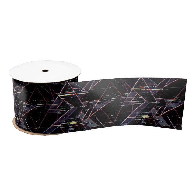 Ruban En Satin Neon Glitchcore Geometric Shapes on Black (Bobine)