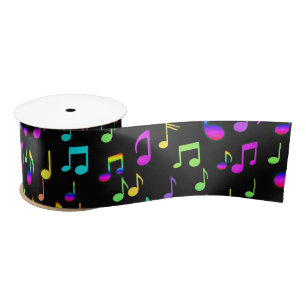 Ruban En Satin Neon Rainbow Notes musicales sur Black