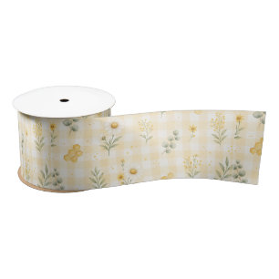 Ruban En Satin Nid d'abeille gingham floral au tournesol