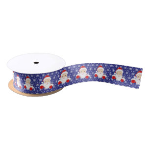 Ruban En Satin Noël aux Flèches de neige Bleues du Père Noël
