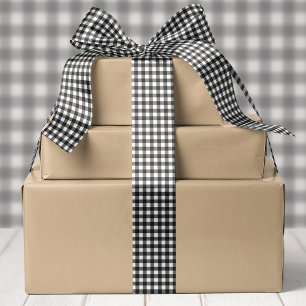 Ruban En Satin Noël carreaux buffle noir et blanc