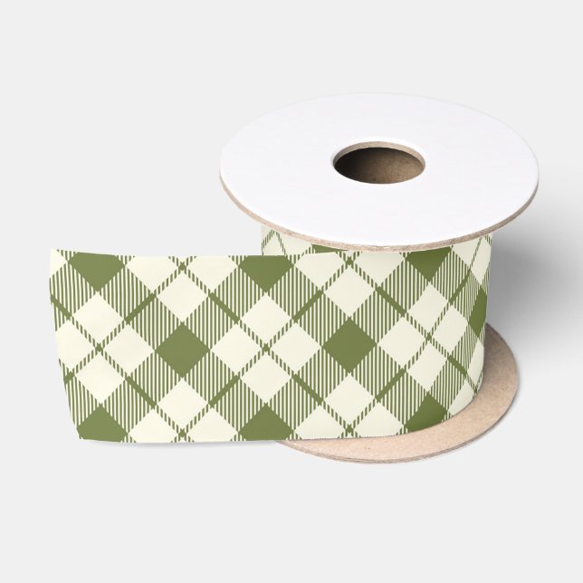 Ruban En Satin Noël Carreaux Vert Vintage (Bobine)