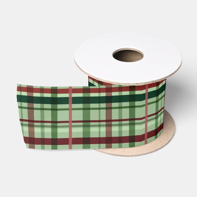 Ruban En Satin Noël Carreaux Verts et Rouges (Bobine)
