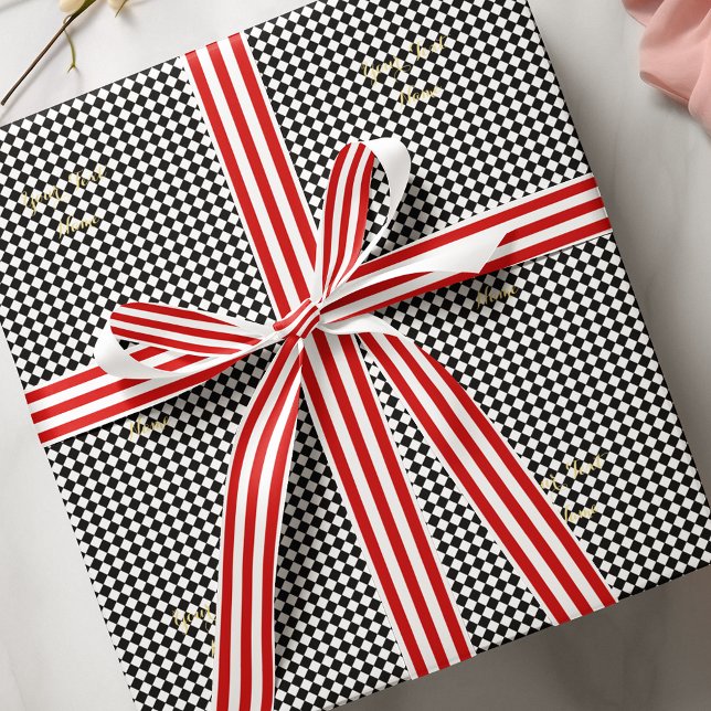 Ruban En Satin Noël Classé Rouge Rouge Blanc Grilles Cadeau (Christmas Classy Chic Red White Stripes Gift Wrap Satin Ribbon)