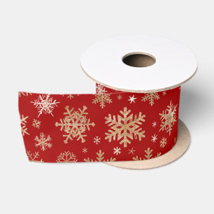 Ruban En Satin Noël Flocons Dorés