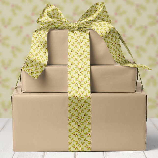 Ruban En Satin Noël Green Holly Et Berries (Créateur téléchargé)