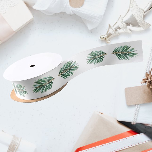 Ruban En Satin Noël hiver délicat branches de pin (Créateur téléchargé)