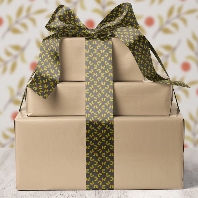 Ruban En Satin Noël Holly et Baies Foncées (Créateur téléchargé)