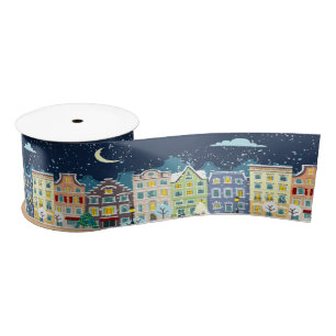 Ruban En Satin Noël maison neige nuit fériée