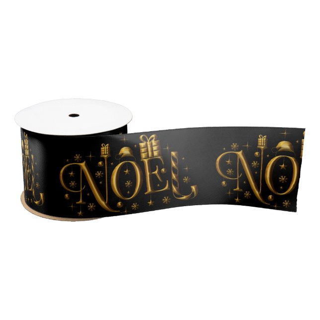 Ruban En Satin Noel or sur Noel noir (Bobine)