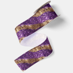 Ruban En Satin Noël Paillettes Étincelles Or Violet
