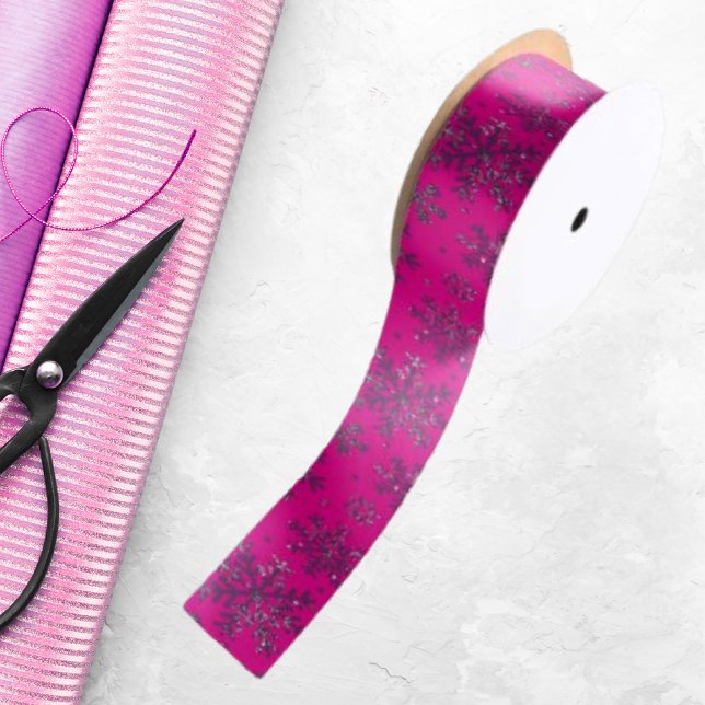 Ruban En Satin Noël rose élégant avec des flocons de neige élégan (Créateur téléchargé)