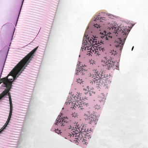 Ruban En Satin Noël rose élégant avec des flocons de neige élégan