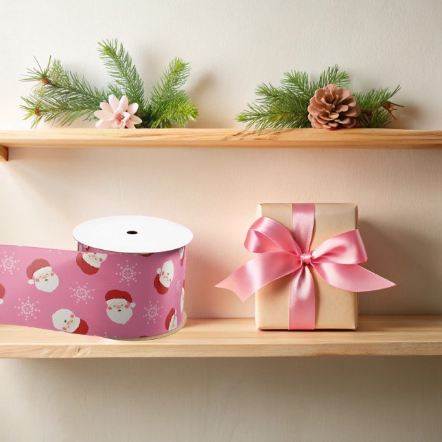 Ruban En Satin Noël rose Père Noël (Pink Santa Christmas Ribbon)