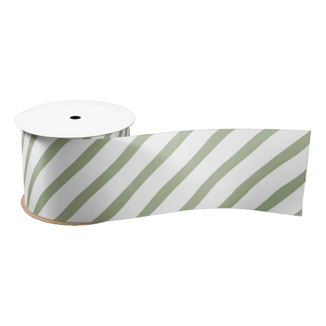 Ruban En Satin Noël Sage Vert Grandes Blancs Motif (Bobine)