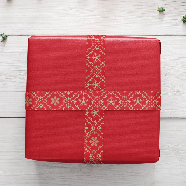 Ruban En Satin Noël simple Red Green Snowflon (Christmas snowflake pattern ribbon)