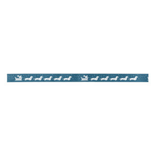 Ruban En Satin Noël Sleigh de teckels avec le bleu d'écureuil