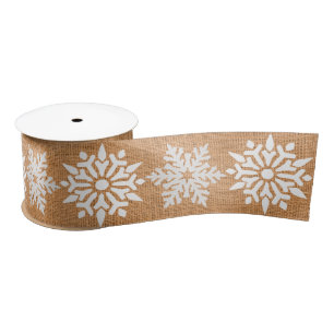 Ruban En Satin Noël Tan Faux Burlap avec des flocons de neige