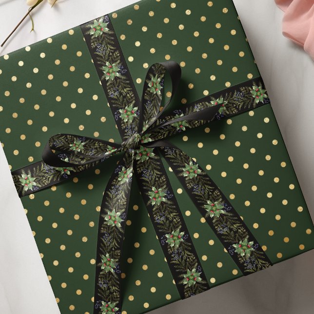 Ruban En Satin Noël Vacances hiver Végétation botanique (Créateur téléchargé)