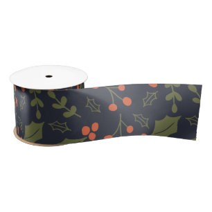 Ruban En Satin Noël Vacances Modernes Foliage Holly Green