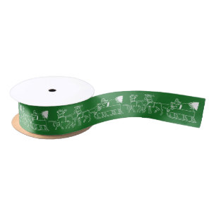 Ruban En Satin Noël vert blanc Père Noël Reindeer motif mignon