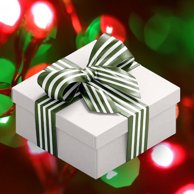 Ruban En Satin Noël Vert foncé et blanc rayé (Christmas Dark Green and White Striped Satin Ribbon)