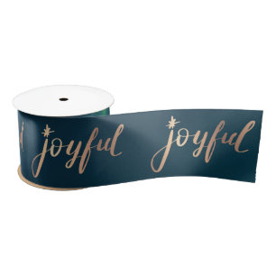 Ruban En Satin Noël vert Joyeux et Étoilé