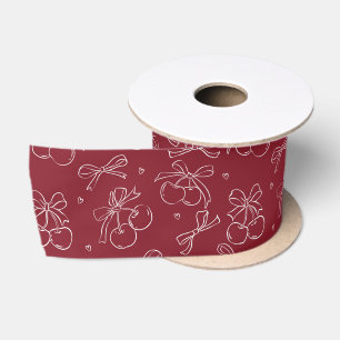 Ruban En Satin Nœud Rouge Cerise Motif Coquette Cadeau d'Annivers