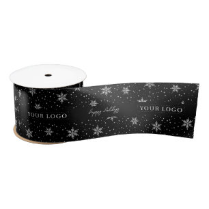 Ruban En Satin Noir & Blanc   Logo d'affaires de vacances de Noël