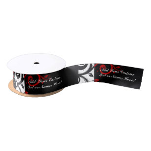 Ruban En Satin Noir Blanc Rouge Inverse Swirl Personnalisé