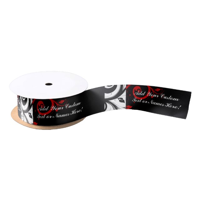 Ruban En Satin Noir Blanc Rouge Inverse Swirl Personnalisé (Bobine)